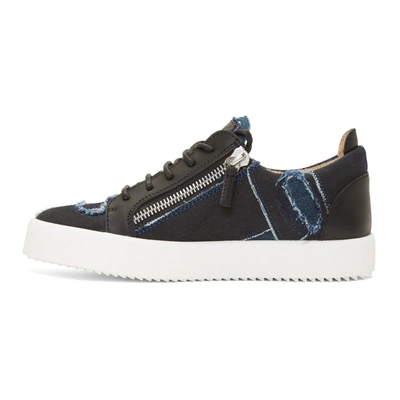 Shop Giuseppe Zanotti Blue & Black Denim Frankie Sneakers