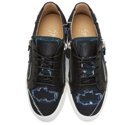 Shop Giuseppe Zanotti Blue & Black Denim Frankie Sneakers