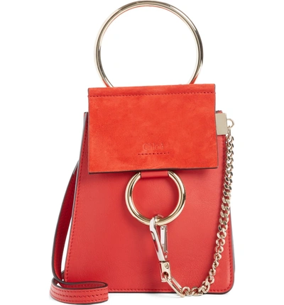 Shop Chloé Faye Small Suede & Leather Bracelet Bag - Red In Plaid Red