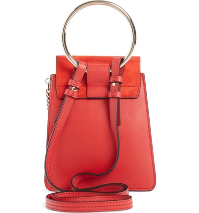 Shop Chloé Faye Small Suede & Leather Bracelet Bag - Red In Plaid Red