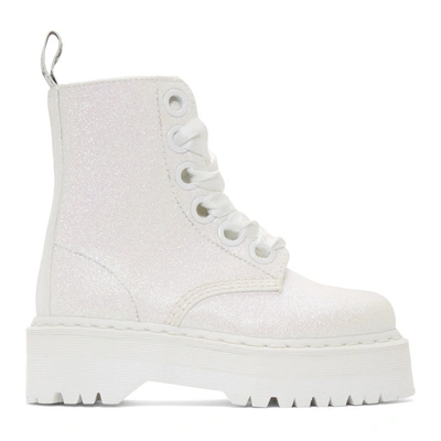 Dr. Martens White Molly Glitter Platform Boots In Iridescent | ModeSens