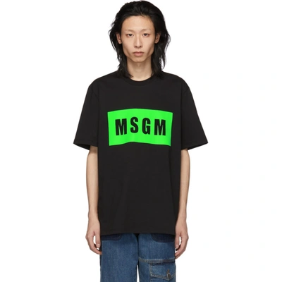 Shop Msgm Black And Green Box Logo T-shirt In 99a Grn Blk