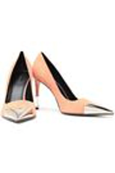 Shop Balmain Celine Embellished Suede Pumps In Antique Rose