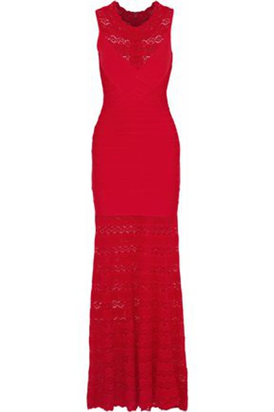 Shop Herve Leger Hervé Léger Woman Pointelle-paneled Bandage Gown Red