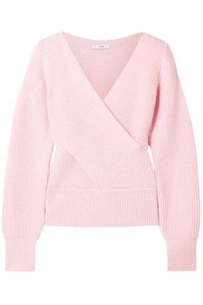 Shop Tome Woman Cutout Ribbed Merino Wool Sweater Baby Pink