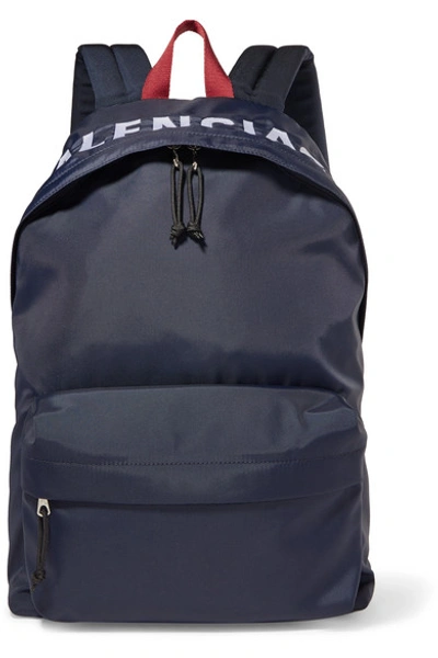 Shop Balenciaga Wheel Embroidered Shell Backpack In Navy