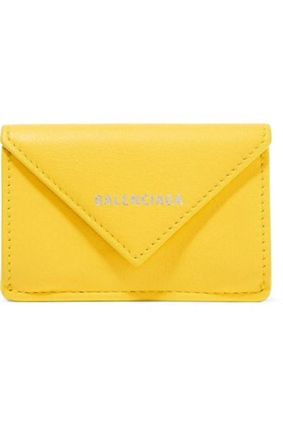 Shop Balenciaga Papier Mini Printed Textured-leather Wallet In Yellow