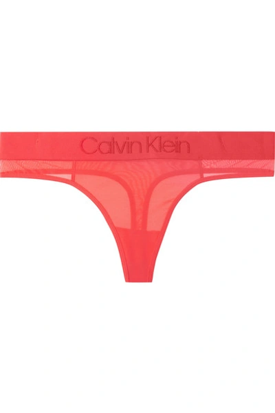 Shop Calvin Klein Underwear Stretch-mesh Thong In Coral