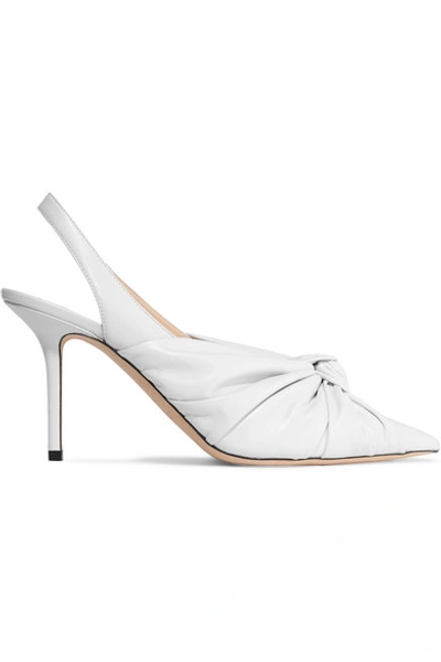 Shop Jimmy Choo Annabell 85 Knotted Leather Slingback Pumps In White