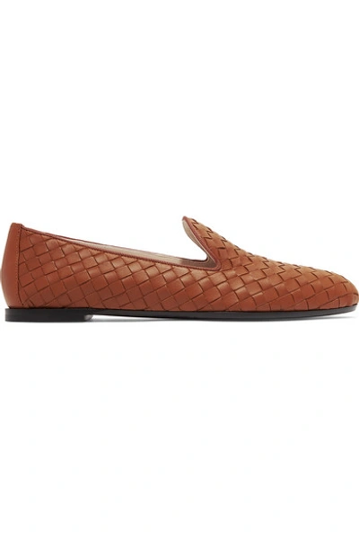 Shop Bottega Veneta Intrecciato Leather Loafers In Tan