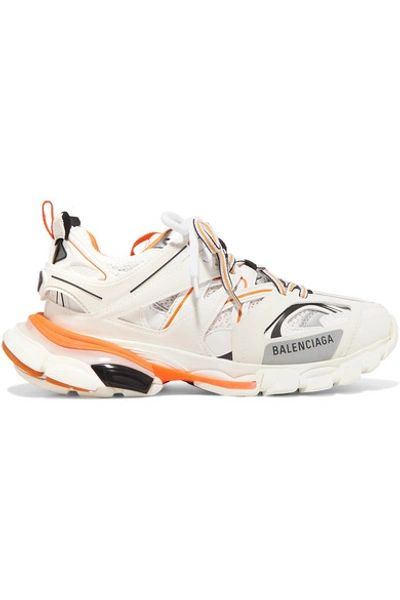 Shop Balenciaga Track 2 Logo-detailed Metallic Mesh And Rubber Sneakers In White