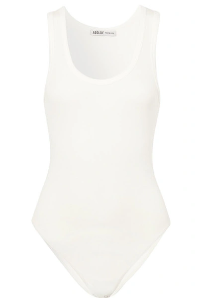 Shop Agolde Ribbed Stretch-jersey Bodysuit In White