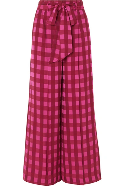 Shop Temperley London Stirling Checked Jacquard Wide-leg Pants In Bright Pink