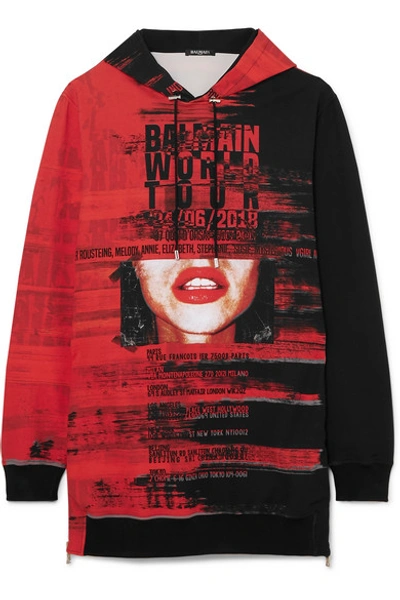 Shop Balmain Printed Neoprene Hoodie In Red