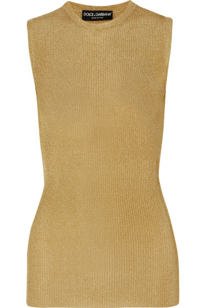 Shop Dolce & Gabbana Metallic Ribbed Stretch-knit Tank In Gold