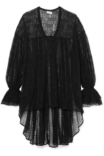 Shop Saint Laurent Asymmetric Lace Top In Black