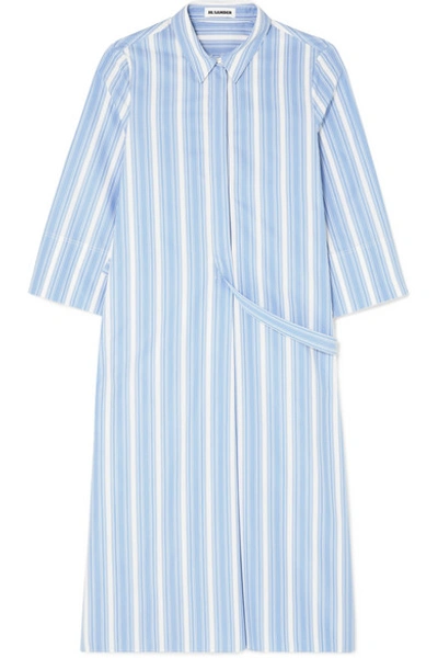 Shop Jil Sander Striped Cotton-poplin Dress In Blue