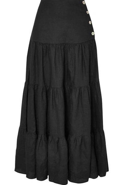 Shop Matin Tiered Linen Maxi Skirt In Black