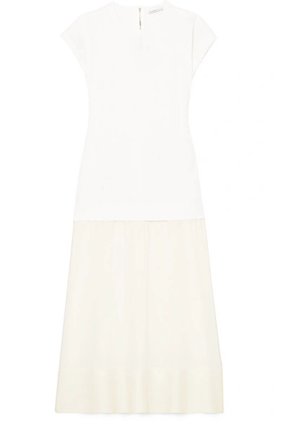 Shop Agnona Paneled Ribbed Wool And Silk Crepe De Chine Midi Dress In White