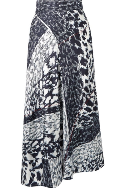 Shop Victoria Beckham Leopard-print Silk-twill Midi Skirt