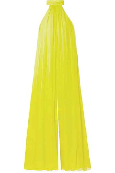 Shop Cushnie Open-back Silk-chiffon Jumpsuit In Chartreuse