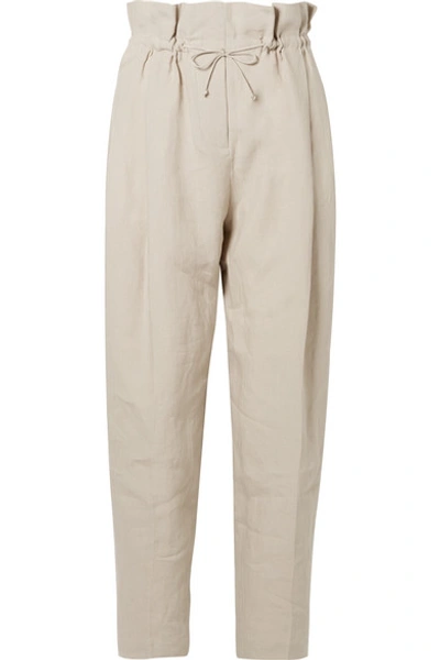 Shop Acne Studios Paoli Pleated Linen Tapered Pants In Beige