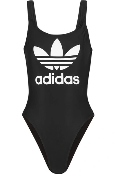 Shop Adidas Originals Trefoil Printed Swimsuit In Black