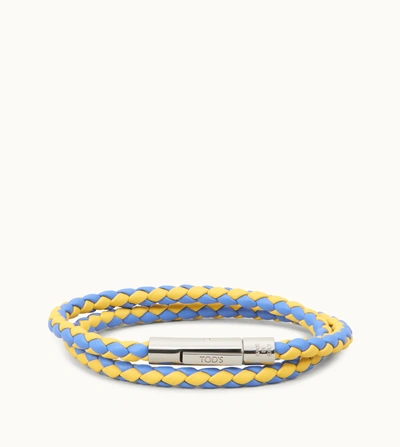 Shop Tod's Mycolors Bracelet In Leather In Yellow,blue