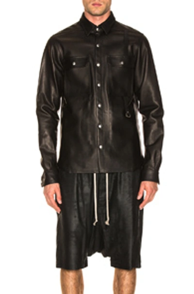 Shop Rick Owens Leather Outershirt In Black.