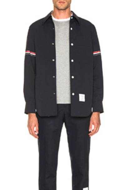 Shop Thom Browne Snap Front Shirt Jacket In Navy