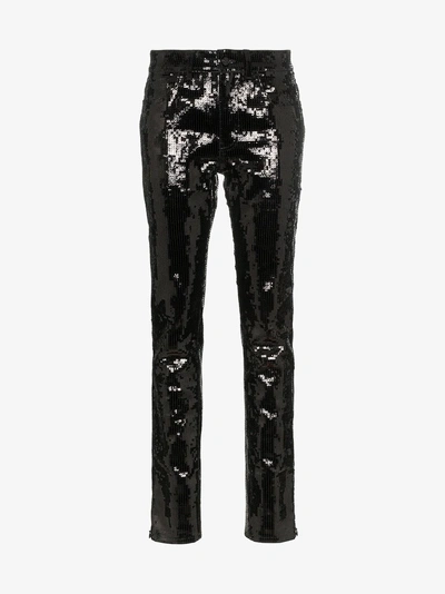 Shop Saint Laurent Sequin Embellished Slim-fit Jeans In 1080 - Black