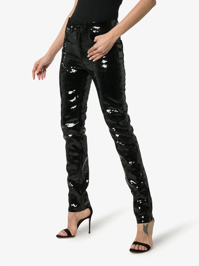 Shop Saint Laurent Sequin Embellished Slim-fit Jeans In 1080 - Black