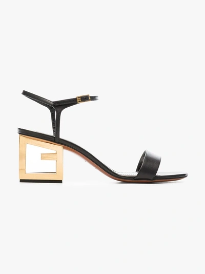 Shop Givenchy Black G Heel 60 Leather Sandals