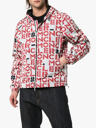 Shop Moncler Genius Logo Print Hooded Jacket In Red