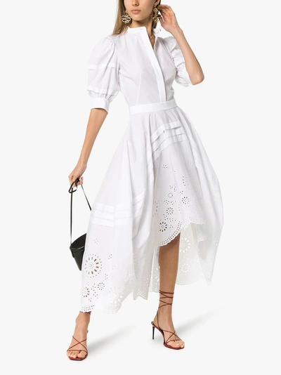 Shop Alexander Mcqueen Broderie Anglaise Asymmetric Hem Cotton Dress In White