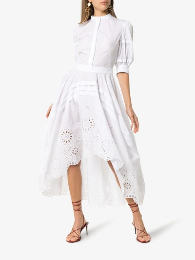 Shop Alexander Mcqueen Broderie Anglaise Asymmetric Hem Cotton Dress In White