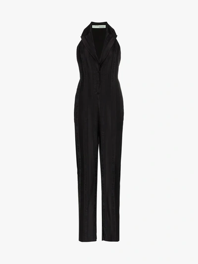 Shop Off-white All-over Tonal Logo Plunge Jumpsuit In Black