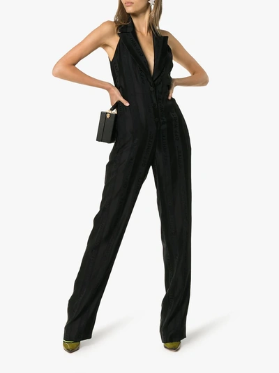 Shop Off-white All-over Tonal Logo Plunge Jumpsuit In Black