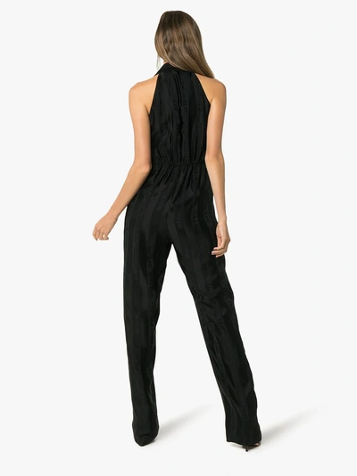 Shop Off-white All-over Tonal Logo Plunge Jumpsuit In Black