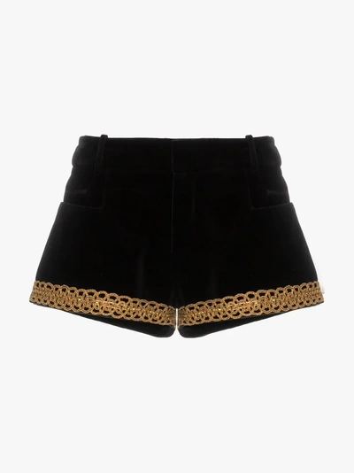 Shop Saint Laurent Velvet Brocade-trim Shorts In 1000 -  Black