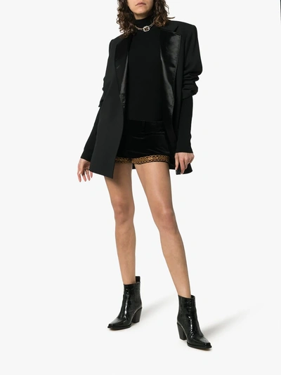 Shop Saint Laurent Velvet Brocade-trim Shorts In 1000 -  Black