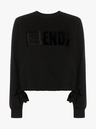 Shop Fendi Logo Sleeve Cotton Sweatshirt In F0gme Black