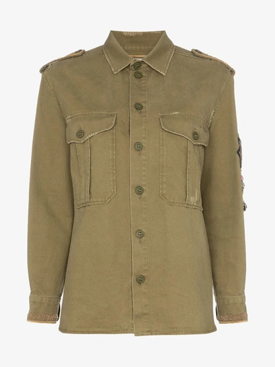 Shop Saint Laurent Embellished Military Shirt In 2301 Green