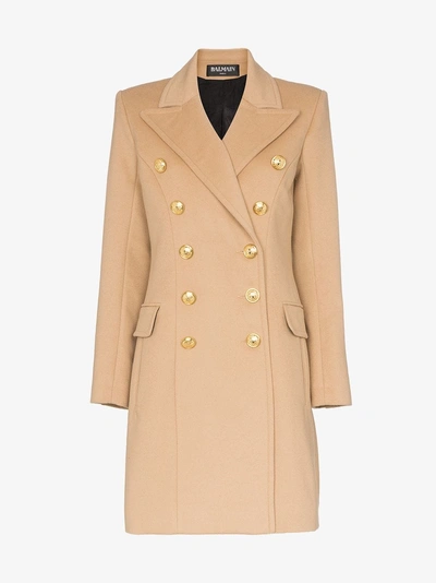 Shop Balmain Double-breasted Wool And Cashmere-blend Coat In 8fa Camel