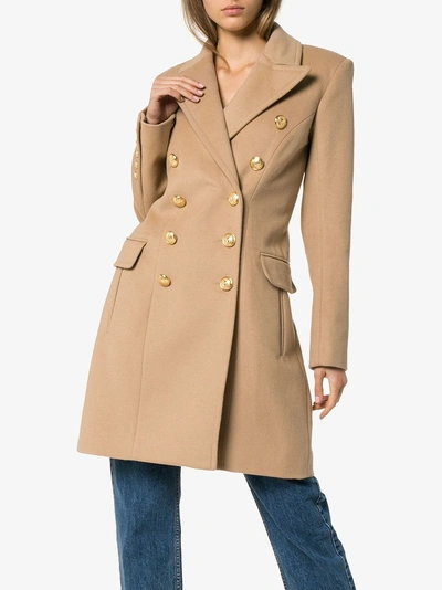 Shop Balmain Double-breasted Wool And Cashmere-blend Coat In 8fa Camel