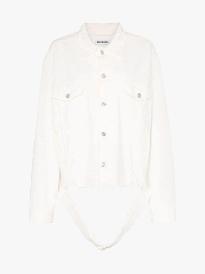 Shop Balenciaga Cut Waistband Oversized Denim Jacket In 9765 White