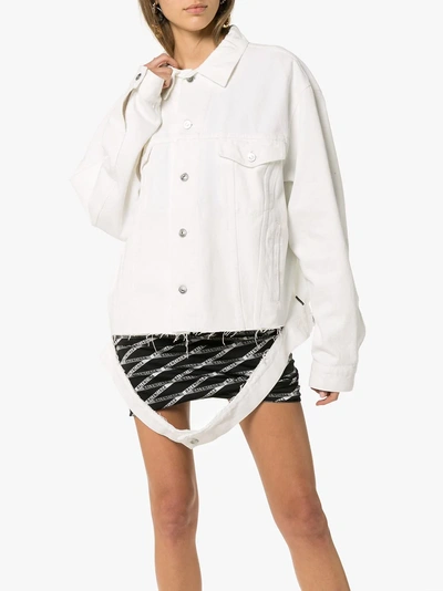 Shop Balenciaga Cut Waistband Oversized Denim Jacket In 9765 White
