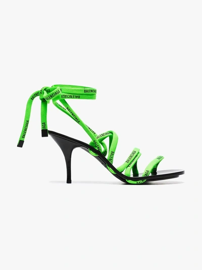 Shop Balenciaga Green And Black 110 Logo Laces Cotton And Leather Sandals