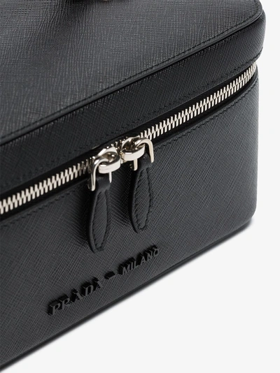 Shop Prada Black Logo Lettering Leather Beauty Case In F0ok000 Black