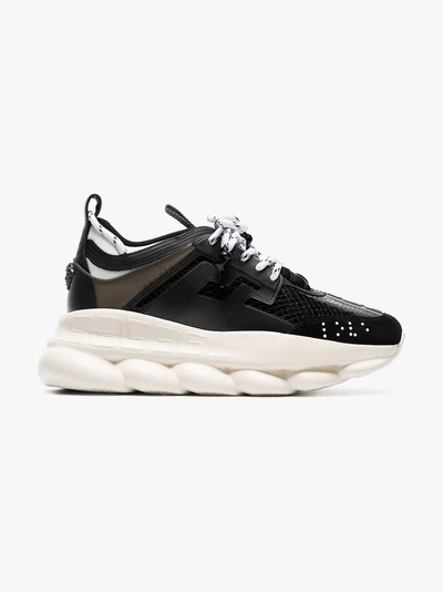 Shop Versace Black Chain Reaction Sneakers In Black/white